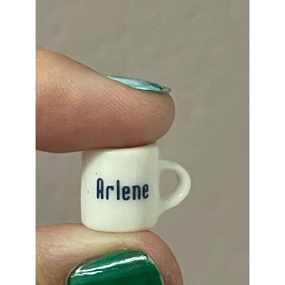 Vintage Miniature White Ceramic Coffee Mug With name Arlene Spell Out Dollhouse - Picture 5 of 5